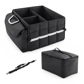 Relaxdays Kofferraum Organizer mit Deckel, entnehmbare Kühltasche, faltbar, stabile Autotasche, Größenwahl, schwarz