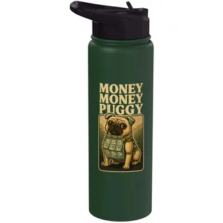 Money Money Puggy - Lustiger Hund Mops Brainrot Gaming Slang Meme Stainless Steel Insulated Water Bottle