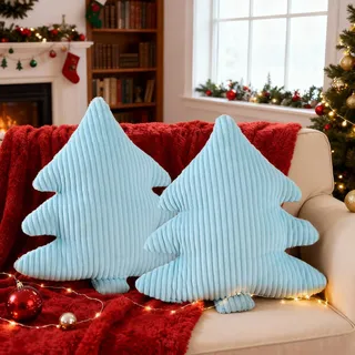 Lanpn 2 Stück Weihnachtsbaum Kissen Weihnachtskissen, Schmale Streifen Weihnachts Kissen Dekokissen Flauschiges Zierkissen für Party Bett Sofa Couch Innenbereich Weihnachtsdeko (Hellblau, 45,5x41cm)