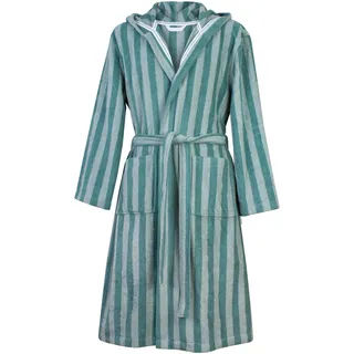 TOM TAILOR Bademantel für Damen und Herren, Gr. M, 100% Baumwolle/Frottier, mit Kapuze, CLASSIC BATHROBE MEDIUM STRIPES Türkis (Fresh Sage & Smokey Sage)