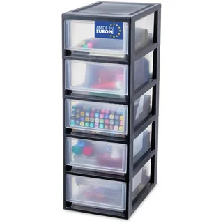 Iris Ohyama, Kleine Aufbewahrungsschublade, Schreibtischaufbewahrungsturm, 7L, 5 Schubladen, Schwarz, Kompakt, Langlebig, Stapelbar, Fürs Badezimmer, Basteln, Regale, Kunststoff, Schublade, MSD-1