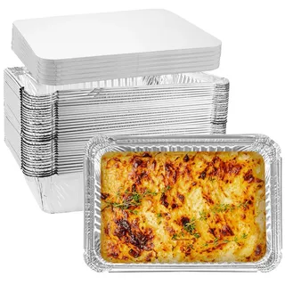 WOPPLXY 50 Stück Aluschalen mit Deckel, 1000ml Aluschalen Grill, 21,5 x 15 x 5cm Alu Grillschalen für Backen, Braten, Kochen