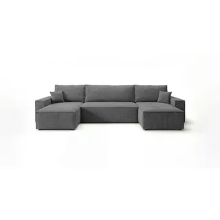 Cornero Wohnlandschaft California Mini U-Form dunkelgrau Cord Poso 60 - Schlaffunktion, Bettkasten , Anthrazit , Textil , Echtholz,Buche , 312x85x142 cm , Wohnzimmer, Sofas & Couches, Wohnlandschaften, Wohnlandschaften in U-Form