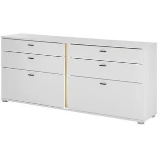 Furn.Design Sideboard weiß matt, Eiche Wotan 200 cm, Kommode inklusive Frontbeleuchtung , Metall , Nachbildung,Eiche , Uni, Holz Optik , 4 Schubladen , Rechteckig , 200x86x42 cm , FSC 100% , Kleinmöbel, Kommoden, Sideboards