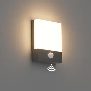 Klighten 24W LED Außenwandleuchte mit Bewegungsmelder, Dunkelgrau Wandleuchte Innen Außen Wandlampe, IP65 Außenlampe Wand mit Sensor für Garten Terrasse Eingang, Warmweiß 3000K Aussenleuchte Wand
