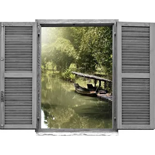 Queence Wandtattoo »Asiatischer Dschungel mi« Wandsticker, Wandbild, selbstklebend, 3D, Fenster, grün