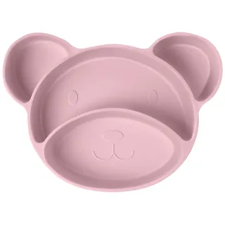 Vicloon Baby Teller, Baby Tischset, Silikon Babygeschirr Rutschfest mit Saugnäpfen, BPA-Freie, Kann in der Spülmaschine und Mikrowellem, Kinderteller für Kleinkinder und Kinder-Rosa Bär