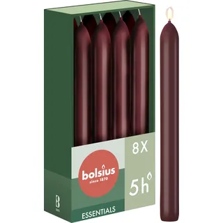 Bolsius Glatte Stabkerzen - Bordeauxrot - 8 Stück im Karton - 17 cm - Länge Brenndauer 5 Stunden - Unparfümierte - Enthält Natürliches Pflanzenwachs - Ohne Palmöl - Weihnachtsdeko