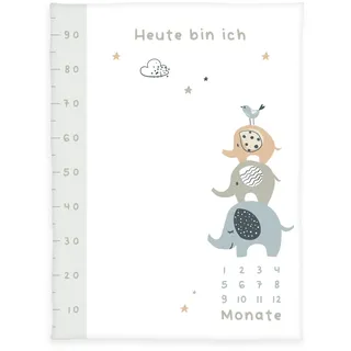 Baby Best Herding babybest Soft-Peachdecke Elephants Meilensteindecke/Monatsdecke/Fotodecke, Inkl. Zubehör, Elefanten-Design, 75 x 100 cm,