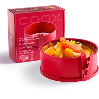 coox Springform mit Glas-Servierplatte & Glasfüßen Ø 18 cm - Backen & Servieren in Einem I Antihaft-Silikon I Spülmaschinenfest I Kein Umsetzen I BPA-frei Rot
