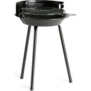 LANDMANN Holzkohle-Rundgrill Mobiler Holzkohlegrill für 2 bis 3 Personen ca. Ø 27 cm Praktischer Windschutz Sicherer Stand 3 stabile Beine Schwarz - Schwarz