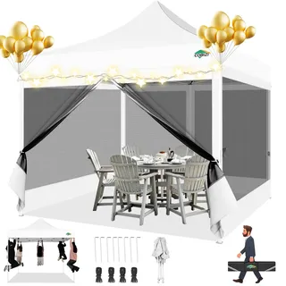 COBIZI Pavillon 3x3 Faltpavillon 3x3 Wasserdicht Stabil, Partyzelt Gartenpavillon UV-Schutz mit 4 Seitenwänden aus Mesh, Weiß