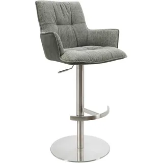 Novel Barhocker , Grau, Schwarz, Edelstahlfarben , Metall, Textil , rund, Bodenplatte , 56x100x56 cm , Typenauswahl, Sitzfläche 360° drehbar , Esszimmer, Stühle, Hocker