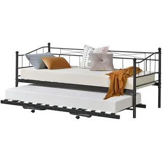 [en.casa] Tagesbett Skutskär , Schwarz , Metall , 90x200 cm , Schlafzimmer, Betten, Metallbetten