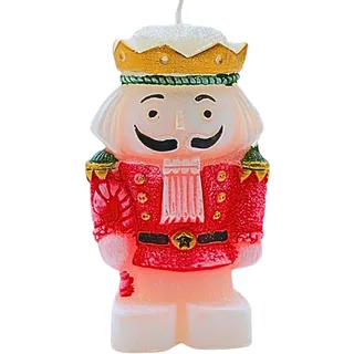 Dekokerze als Nussknacker mit Krone, Weihnachtskerze, Nußknacker - Kerze, Figurenkerze als Nußknacker - König in rot, L/B/H 4 x 6,5 x 11,5 cm.