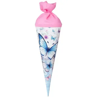 Goldbuch 93 155 Geschenktüte 35 cm SCHMETTERLINGSGARTEN, Geschwistertüte Blau-Weiß, Schultüte mit Motiv Schmetterling, Geschenkverpackung 35 x 11,5 cm, Zuckertüte aus Lackkarton mit Filzverschluss