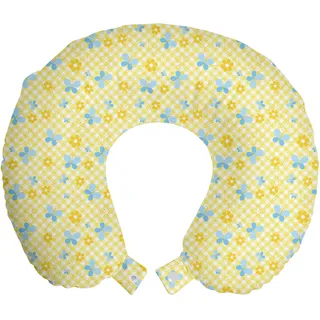 ABAKUHAUS Kariert Reisekissen Nackenstütze, Kinder Daisy Schmetterling, Schaumstoff Reiseartikel für Flugzeug und Auto, 30x30 cm, Baby Blue Pale Blue