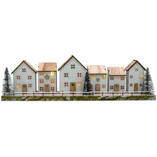 2.02 Weihnachsdorf beleuchtet auf Holz Element - ca. 40 x 12 cm - Deko LED Stadt