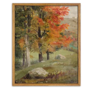 UPWOIGH Gerahmte Wandkunst, Herbstbaum-Ölgemälde, Leinwand-Poster, Vintage, Herbstlandschaft, rustikaler Druck, Retro-Wald, stimmungsvolle Wandkunst, Wohnzimmerdekoration, 30,5 x 40,6 cm