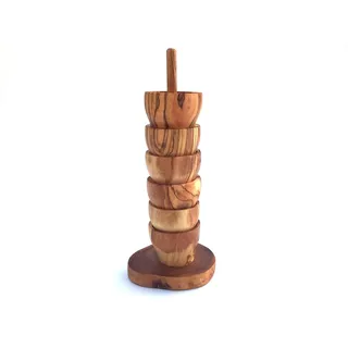 6 Eierbecher und Halterung im Set handgefertigt Olivenholz Platzsparend Praktisch Leicht Holz Handarbeit Geschenk Unikat