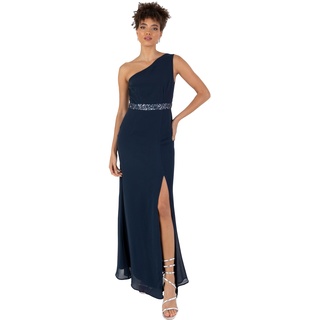 Anaya with Love Damen Women's Ladies Maxi Dress One Shoulder Sleeveless Sequin Embellished Split Slit A-line for Evening Party Prom Ball Gown Kleid, Navy Blue,