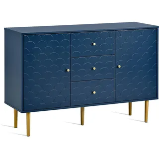 Urban Meuble Sideboard 2 Türen und 3 Schubladen, Verstellbare Ablage Blau 120/40/82Cm , Holzwerkstoff, Metall , Rechteckig , 40x82x120 cm , Kleinmöbel, Kommoden, Sideboards