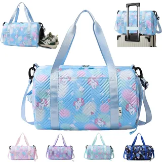 YOUYIKE Sporttasche Mädchen, Einhorn Yogatasche, Reisetasche Kinder, Schwimmtasche, Wasserdicht Turnbeutel, Gym Bag, Sportrucksack, Trainingstasche mit Schuhfach & Nassfach, Blau