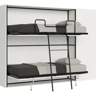 Kando Doppelbett, Esche weiß, Zusammensetzung H, mit Matratzen Klappbett - Weiß
