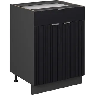 Vicco Küchenschränke Fame-Line, 60 cm mit Schublade, ohne Arbeitsplatte, Schwarz gestreift/Anthrazit - Schwarz, Grau