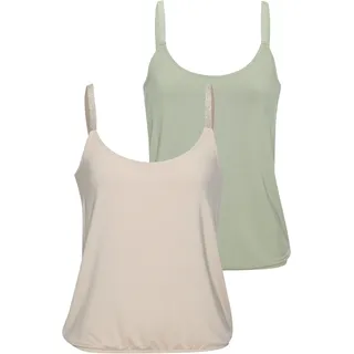 Trägertop VIVANCE "mit elastischen Glitzerträgern", Damen, Gr. 32/34, beige (beige, khaki), Single Jersey, Obermaterial: 95% Viskose (LENZINGTM ECOVEROTM), 5% Elasthan, unifarben, figurbetont, tiefer Rundhals, Tops Trägertop, aus weichem Viskose-Stretch, Topseller