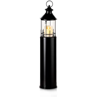 KHG Laterne Leuchtturm 72 cm, Wohnzimmer, Balkon, Terrasse, Garten usw. | mit LED-Kerze Metall/Glas in schwarz, Kerzenständer, Kerzenhalter, Outdoor und Indoor, Deko, Glaseinsatz, für Zuhause