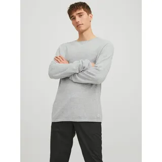 Jack & Jones Rundhalspullover "JJEHILL KNIT CREW NECK NOOS" Baumwolle, regular fit, light grau melange