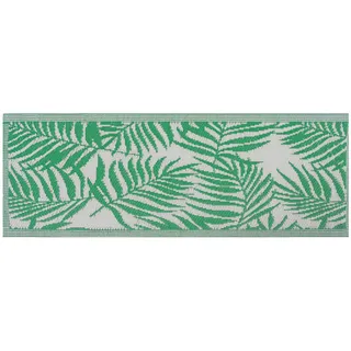 Beliani Outdoor Teppich Grün/Weiß Polypropylen 60 x 105 cm Palmen-Muster Jacquardgewebt Rechteckig Kurzflor Gartenaccessoires Terrasse Balkon Wohnzimmer - Grün, Weiß