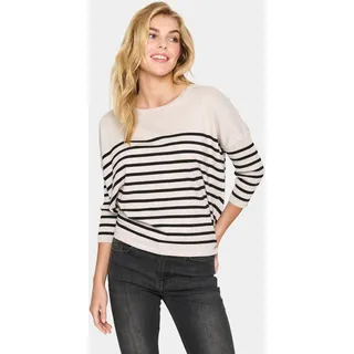Saint Tropez Strickpullover »MilaSZ R-neck Stripe« Oversize Fit, Feinstrick, Viskosemischung, beige