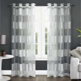 Exclusive Home Navarro gestreift Sheer Tülle Top Fenster Vorhang Paneele (Set von 2), 137,2 x 213,4 cm, Polyester, Winter-Weiß, 54x108