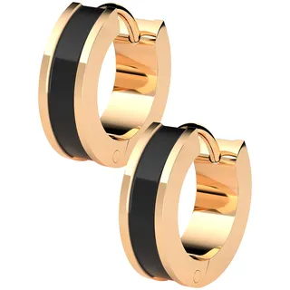 THIORA Damen Creolen 'Seychelles Secret' | 18kt Gold & Schwarz | Robuster Edelstahl | Feine Emaille Eleganz | Wasserfest & Alltagsfest | Zeitlos Rundes Design (Gold/Black)