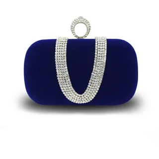 CORIOS Damen Abendtasche Samt Clutch Tasche Glitter Strass Handtasche Glänzend Schultertasche Kette Tasche Elegante Umhängetasche Shining Portemonnaie für Cocktail Party Abendparty Tanzparty Blau