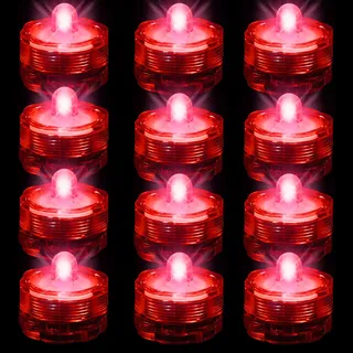 Editbar Flammenlose LED Kerzen Teelichter,12 Stück Mini Unterwasser Licht mit Batteries,Wasserdicht LED Teichbeleuchtung Dekolichter für Teich, Pool,Party, Hochzeit, Garten - Rot Licht