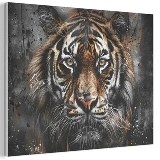 MuchoWow Akustikbild Tiger - Tiere - Porträt - Luxus - Schwarz Wandbild Wohnzimmer 100x70 cm , Braun , Kunststoff , Rechteckig , 100x70x0.9 cm , Tapeten & Wandverkleidungen, Akustikpaneele