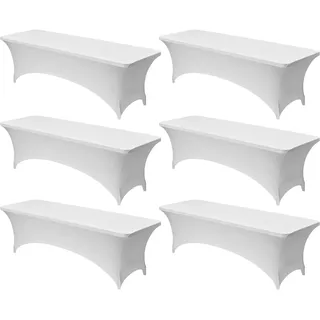 VEVOR 6 x Stretch Spandex Tischdecke Tischwäsche (rechteckig) geeignet für 244 cm Tische, waschbarer knitterfreier Tischdeckenschutz, Tischtuch für Partys Hochzeiten Bankette Festivals, Weiß