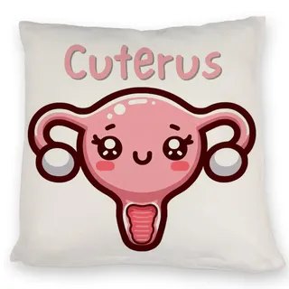 speecheese Kissen Gebärmutter Kawaii mit Spruch Cuterus Cutie Uterus | Charmantes Niedliches mit Süßem Gesicht im Kawaii-Stil Uterin