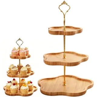 MIUUIPI Etagere 3 Etagen, Holz-Cupcake-Ständer, Cupcake Ständer mit Metallgriff, Obst Etagere 3 Stöckig, Tortenständer für Geburtstag Nachmittagstee Party Hochzeit