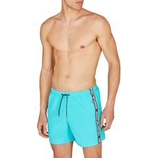 Emporio Armani Men's Denim Tape Boxer Short Swim Trunks, Turquoise, 56