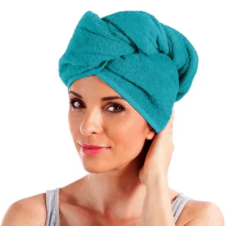 Erwin Müller Turban, Haarturban mit Knopf Petrol Größe 28x70 cm - auch als Kinderturban geeignet 100% Baumwolle, saugstark, Stabiler Halt - (weitere Farben)