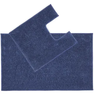 Penguin Home rutschfeste Mikrofaser Plüsch getuftete ultraweiche Badematte 2er Set Rechteck-und U-förmige Kontur Blaue saugfähiger 1400 GSM WC-Teppich mit Latexunterlage für Duschen,51x51cm & 51x86cm