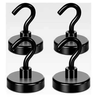 Magnethaken, 48 kg Extra starke magnetische Haken für Camping, Werkstatt, Spind, Kleiderhaken mit Neodym-Magnet für Outdoor- und Kreuzfahrtzubehör, Schwarz, 4er-Pack - Schwarz
