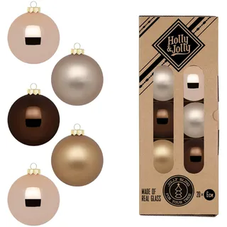 Holly & Jolly - Weihnachtskugeln Elegant Lounge, 20 Stück | Christbaumkugeln aus Glas, ca. 6 cm, Weihnachtsbaumschmuck in Braun und Beige, matt & glänzend, Weihnachtsdeko für Innen