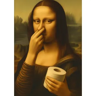 WBdesignz Lustiges Poster - Mona Lisa mit Klopapier und Nase-zu-Geste - Ironische Wanddeko für Toilette, Gäste-WC oder Badezimmer (30 x 40 cm) - ohne Rahmen