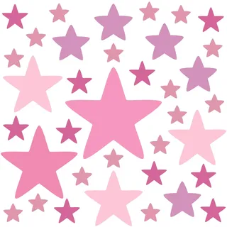 PREMYO 36 Sterne Wandsticker Kinderzimmer Mädchen - Wandtattoo - Wandaufkleber Selbstklebend Pastell Rosa