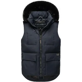 Navahoo Damen, Ärmellose Outdoorweste warme Winterjacke mit Kapuze und Kunstfell Zimthäschen XIV Navy Gr. L - L